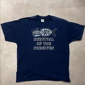 Vintage Dark Blue Survival Of The Forgiven Play On Darwin’s Theory Jesus T-Shirt